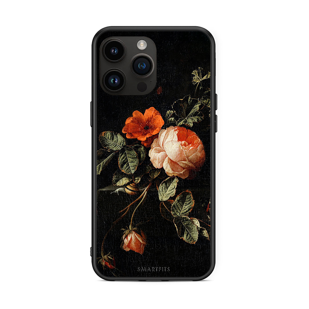 iPhone 15 Pro Max Vintage Roses θήκη από τη Smartfits με σχέδιο στο πίσω μέρος και μαύρο περίβλημα | Smartphone case with colorful back and black bezels by Smartfits