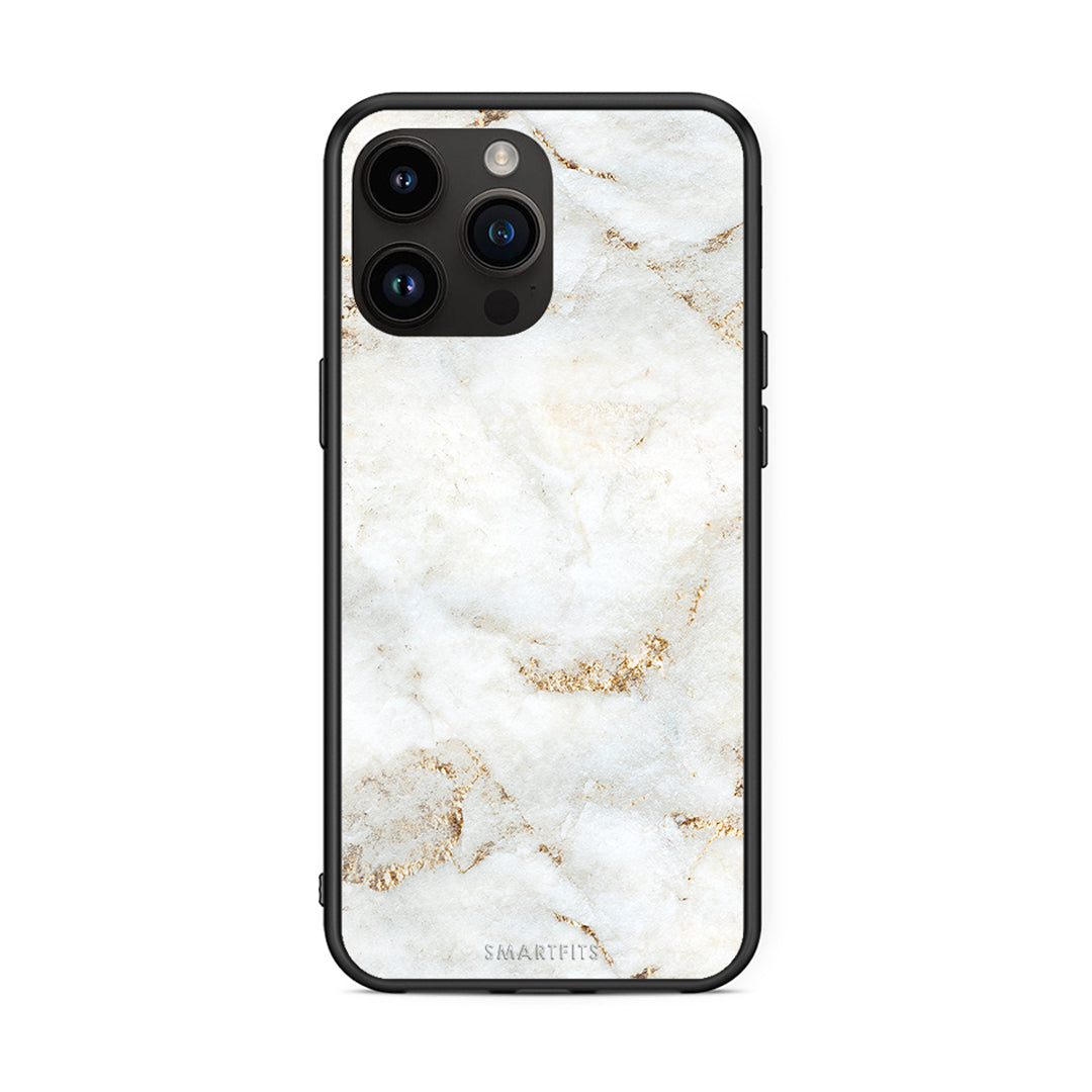 iPhone 15 Pro Max White Gold Marble θήκη από τη Smartfits με σχέδιο στο πίσω μέρος και μαύρο περίβλημα | Smartphone case with colorful back and black bezels by Smartfits