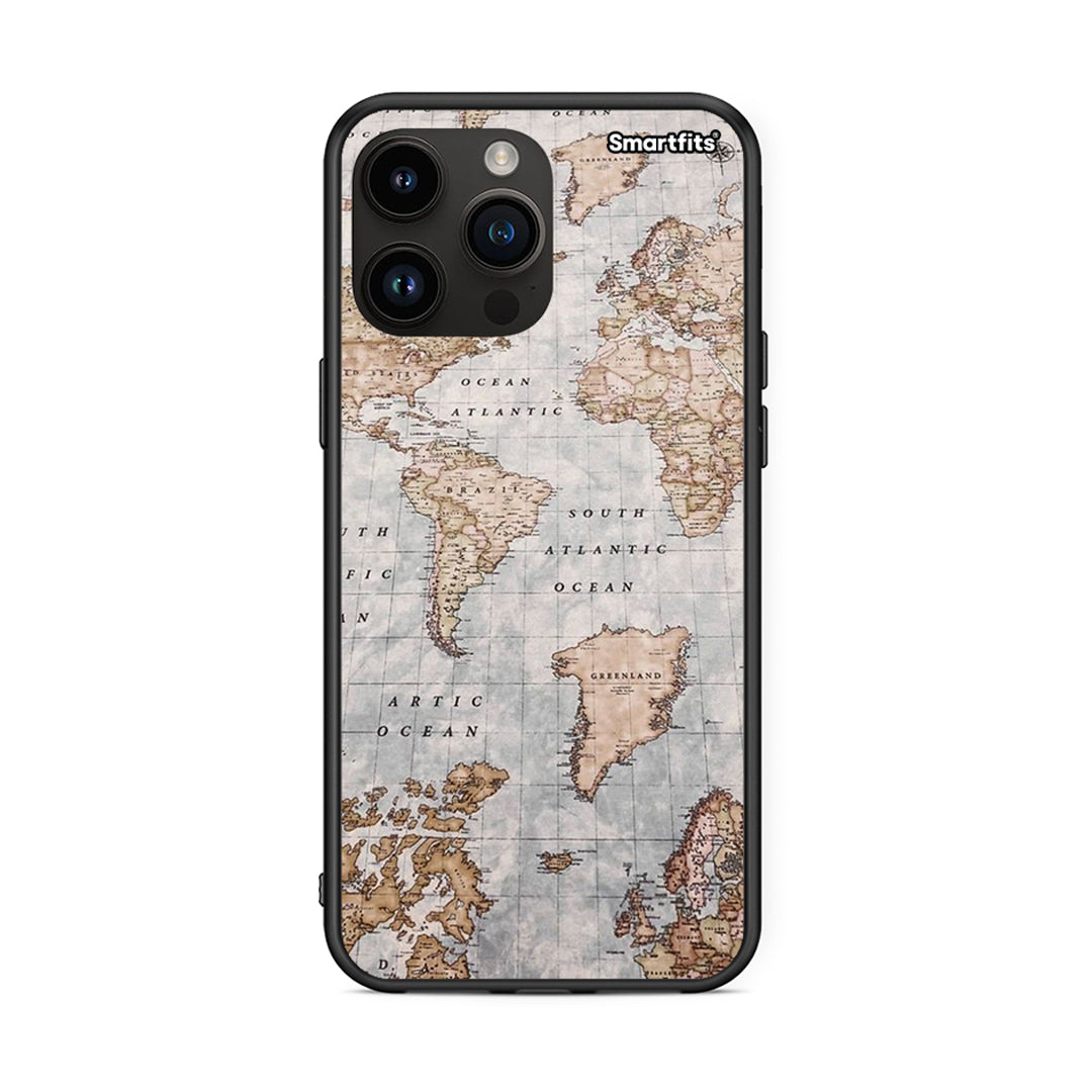 iPhone 15 Pro Max World Map Θήκη από τη Smartfits με σχέδιο στο πίσω μέρος και μαύρο περίβλημα | Smartphone case with colorful back and black bezels by Smartfits