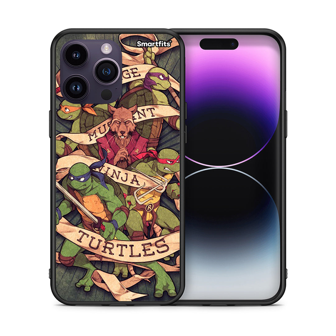 Θήκη iPhone 15 Pro Ninja Turtles από τη Smartfits με σχέδιο στο πίσω μέρος και μαύρο περίβλημα | iPhone 15 Pro Ninja Turtles case with colorful back and black bezels