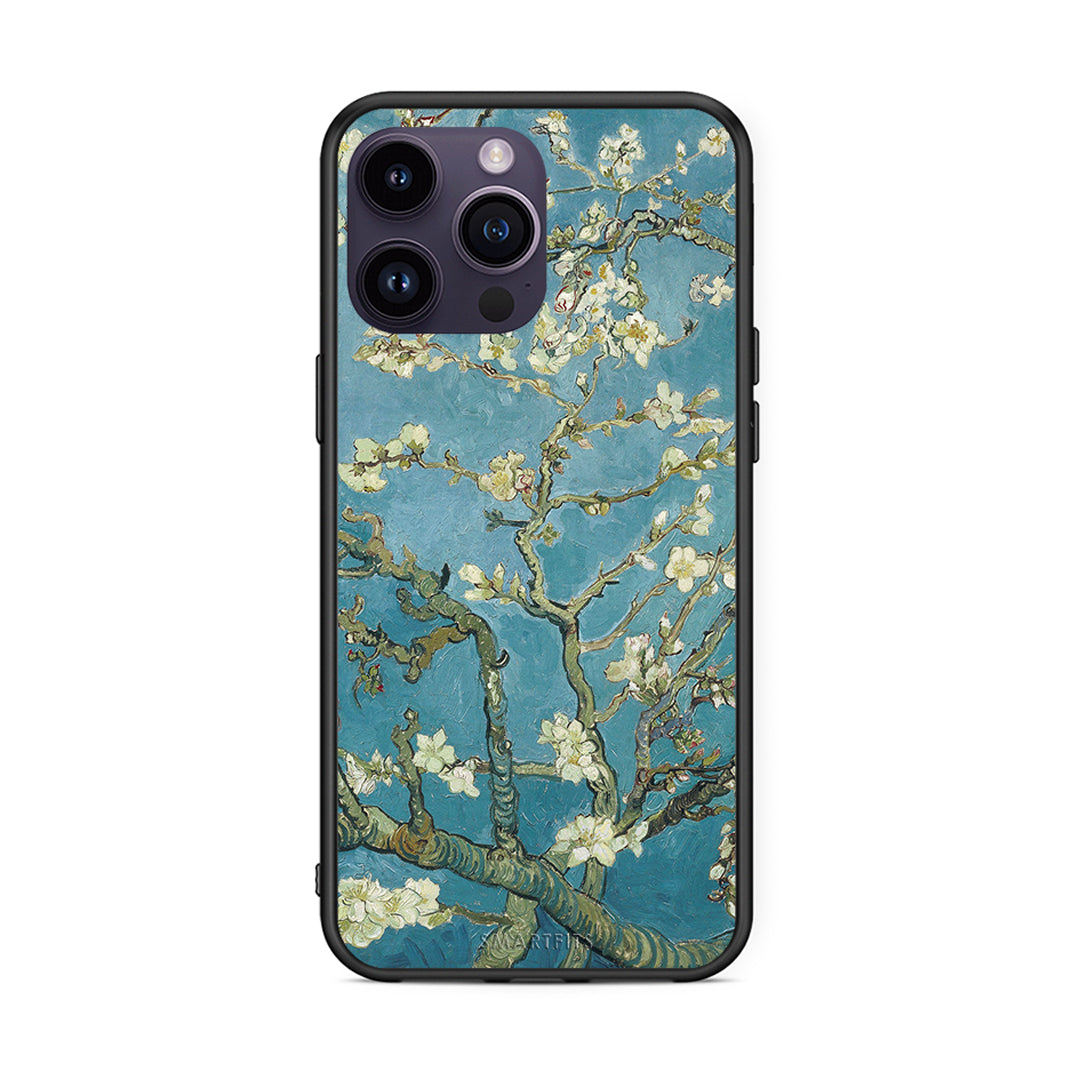 iPhone 15 Pro White Blossoms θήκη από τη Smartfits με σχέδιο στο πίσω μέρος και μαύρο περίβλημα | Smartphone case with colorful back and black bezels by Smartfits