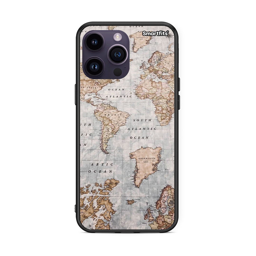 iPhone 15 Pro World Map Θήκη από τη Smartfits με σχέδιο στο πίσω μέρος και μαύρο περίβλημα | Smartphone case with colorful back and black bezels by Smartfits