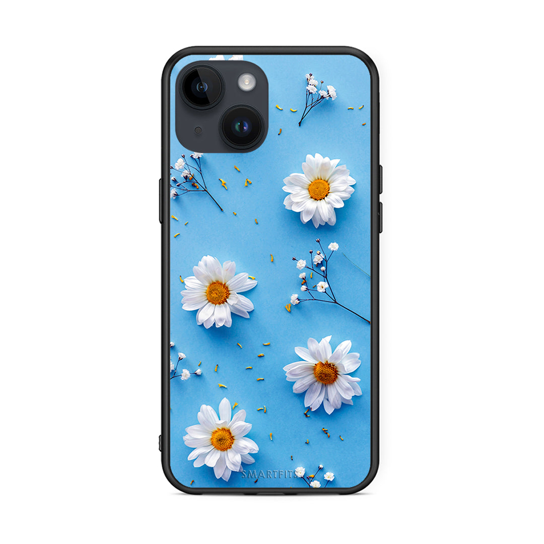 iPhone 14 Real Daisies θήκη από τη Smartfits με σχέδιο στο πίσω μέρος και μαύρο περίβλημα | Smartphone case with colorful back and black bezels by Smartfits
