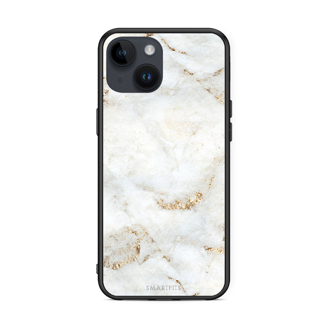 iPhone 15 White Gold Marble θήκη από τη Smartfits με σχέδιο στο πίσω μέρος και μαύρο περίβλημα | Smartphone case with colorful back and black bezels by Smartfits
