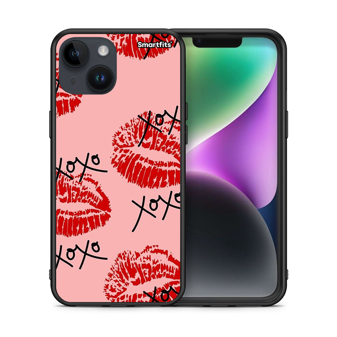 Θήκη iPhone 15 XOXO Lips από τη Smartfits με σχέδιο στο πίσω μέρος και μαύρο περίβλημα | iPhone 15 XOXO Lips case with colorful back and black bezels