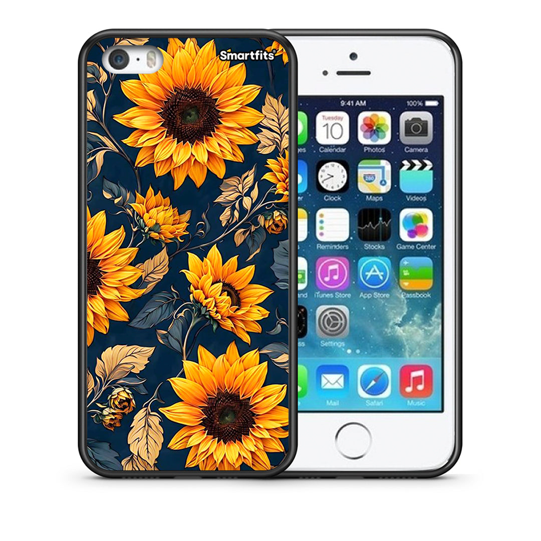 Θήκη iPhone 5 / 5s / SE Autumn Sunflowers από τη Smartfits με σχέδιο στο πίσω μέρος και μαύρο περίβλημα | iPhone 5 / 5s / SE Autumn Sunflowers case with colorful back and black bezels