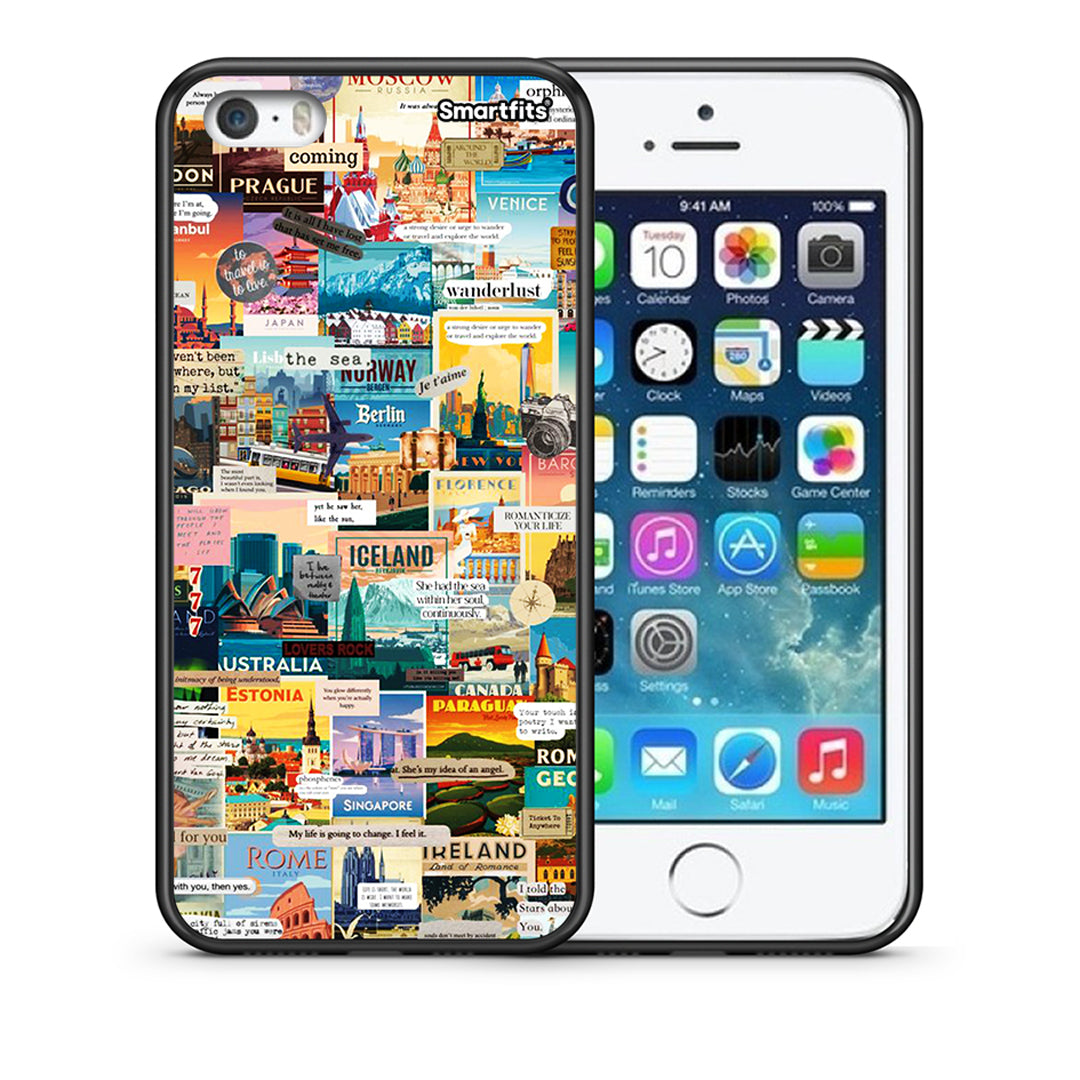 Θήκη iPhone 5/5s/SE Live To Travel από τη Smartfits με σχέδιο στο πίσω μέρος και μαύρο περίβλημα | iPhone 5/5s/SE Live To Travel case with colorful back and black bezels