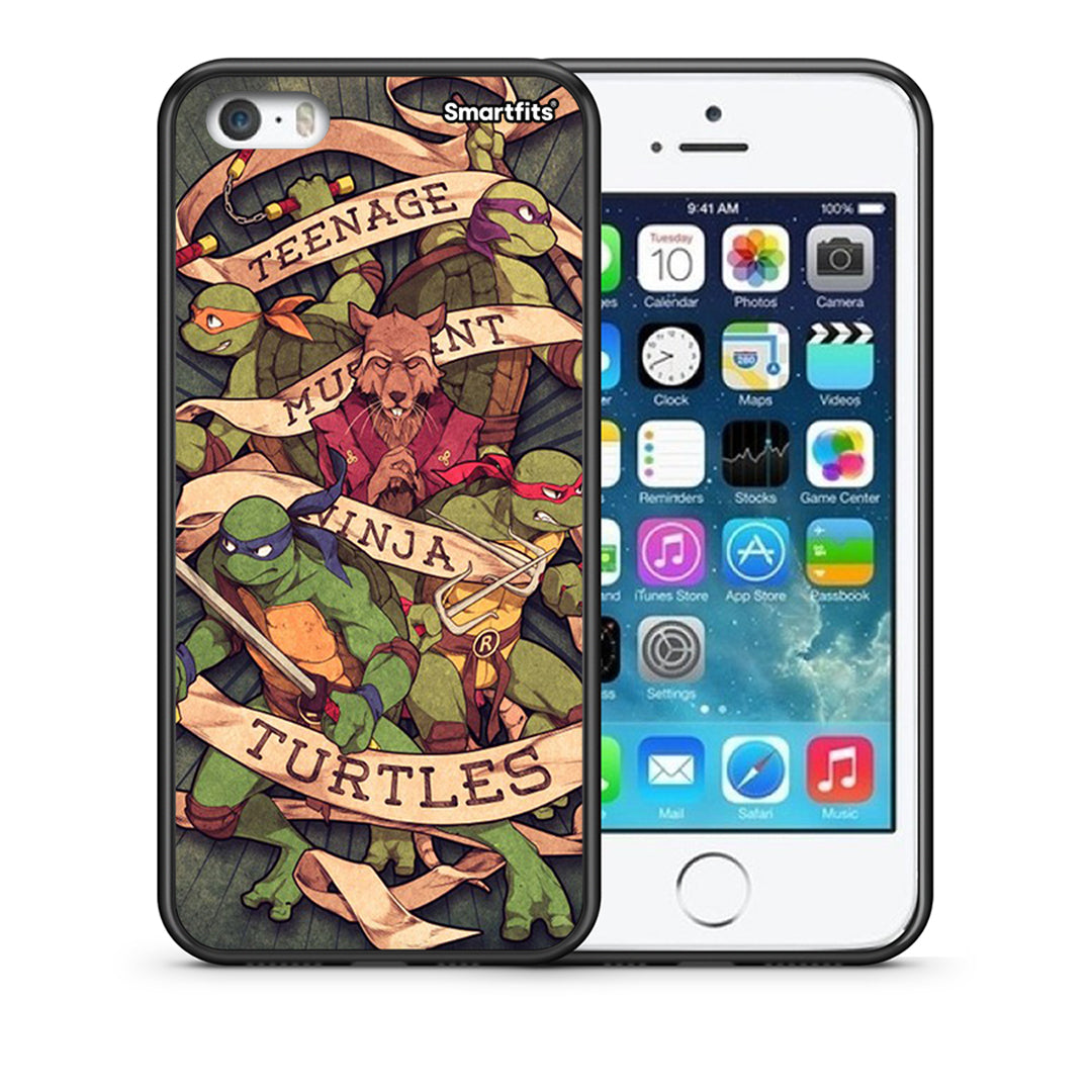 Θήκη iPhone 5/5s/SE Ninja Turtles από τη Smartfits με σχέδιο στο πίσω μέρος και μαύρο περίβλημα | iPhone 5/5s/SE Ninja Turtles case with colorful back and black bezels
