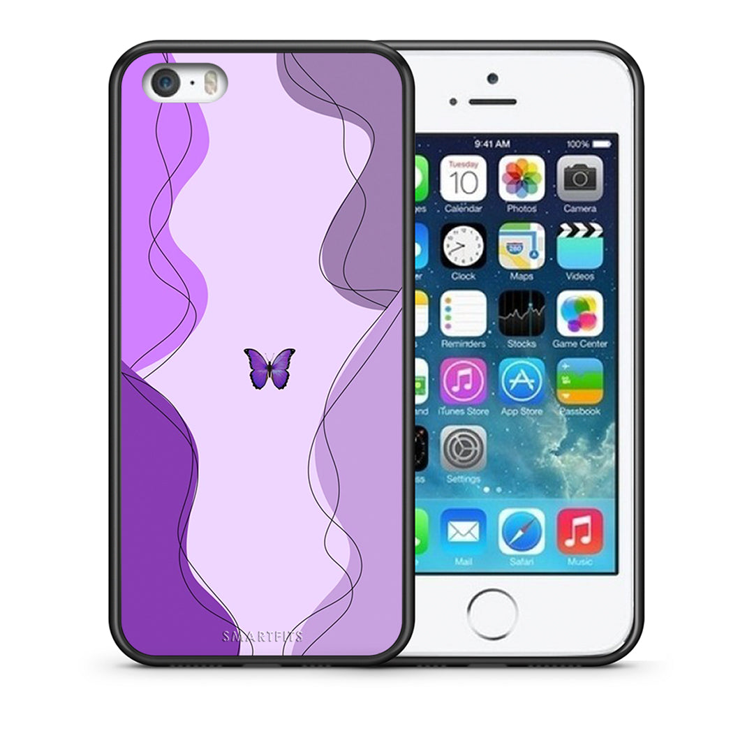 Θήκη Αγίου Βαλεντίνου iPhone 5 / 5s / SE Purple Mariposa από τη Smartfits με σχέδιο στο πίσω μέρος και μαύρο περίβλημα | iPhone 5 / 5s / SE Purple Mariposa case with colorful back and black bezels