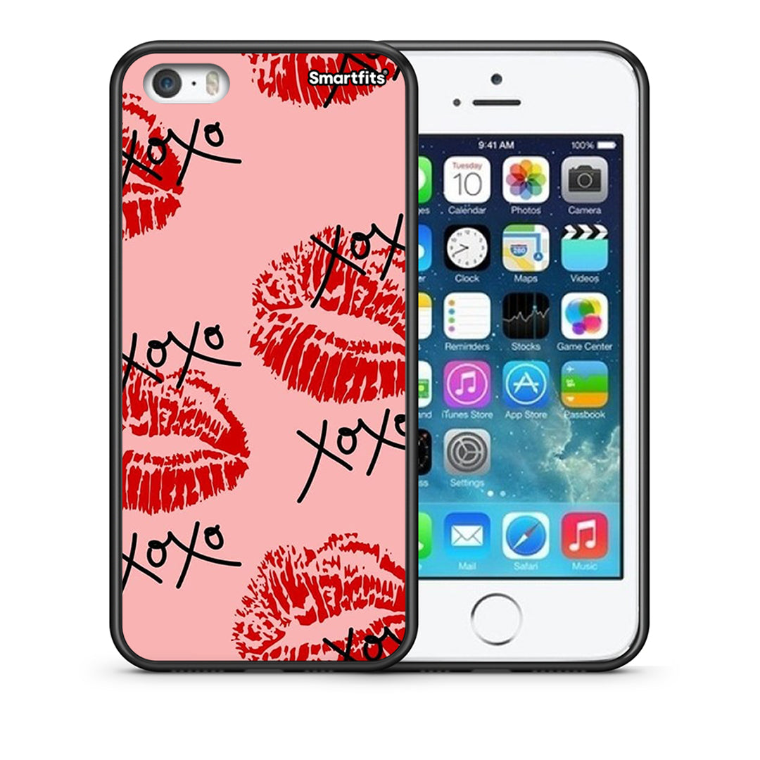 Θήκη iPhone 5/5s/SE XOXO Lips από τη Smartfits με σχέδιο στο πίσω μέρος και μαύρο περίβλημα | iPhone 5/5s/SE XOXO Lips case with colorful back and black bezels