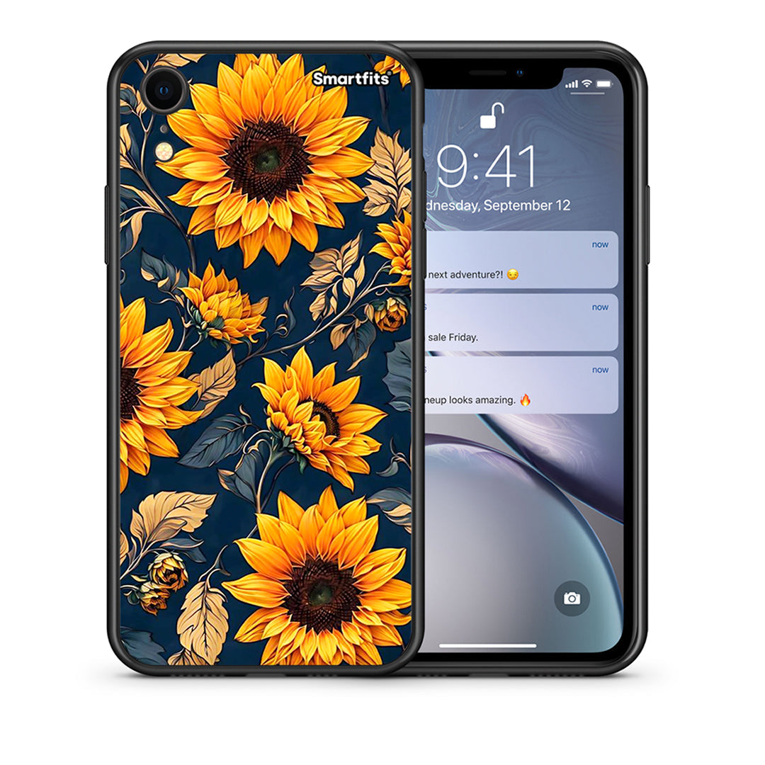 Θήκη iPhone XR Autumn Sunflowers από τη Smartfits με σχέδιο στο πίσω μέρος και μαύρο περίβλημα | iPhone XR Autumn Sunflowers case with colorful back and black bezels