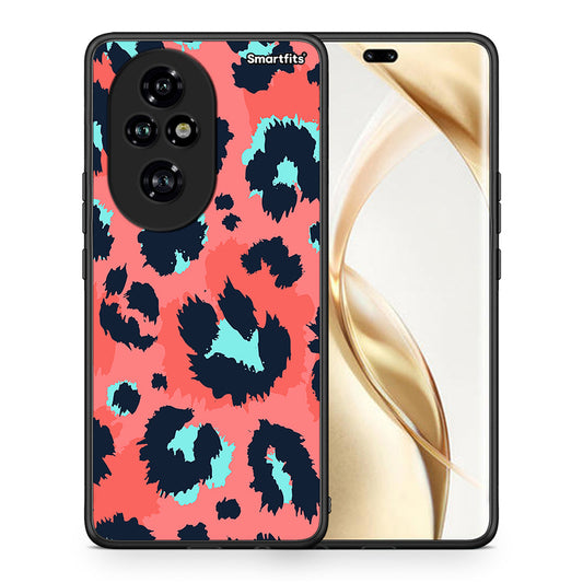 Θήκη Honor 200 Pro 5G Pink Leopard Animal από τη Smartfits με σχέδιο στο πίσω μέρος και μαύρο περίβλημα | Honor 200 Pro 5G Pink Leopard Animal case with colorful back and black bezels