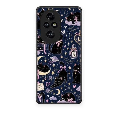Θήκη Honor 200 Pro 5G Celestial Black Cats on Navy από τη Smartfits με σχέδιο στο πίσω μέρος και μαύρο περίβλημα | Honor 200 Pro 5G Celestial Black Cats on Navy case with colorful back and black bezels