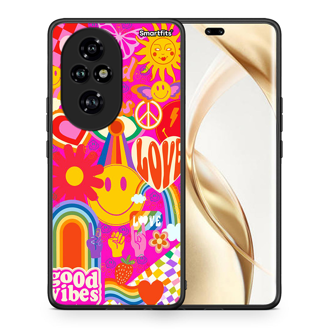 Θήκη Honor 200 Pro 5G Hippie Love από τη Smartfits με σχέδιο στο πίσω μέρος και μαύρο περίβλημα | Honor 200 Pro 5G Hippie Love case with colorful back and black bezels