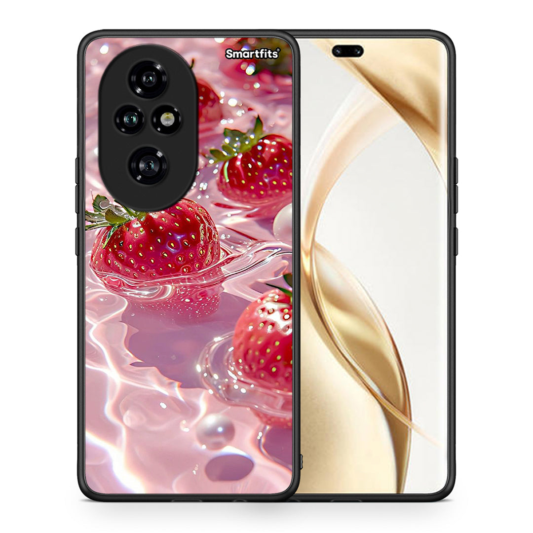 Θήκη Honor 200 Pro 5G Juicy Strawberries από τη Smartfits με σχέδιο στο πίσω μέρος και μαύρο περίβλημα | Honor 200 Pro 5G Juicy Strawberries case with colorful back and black bezels