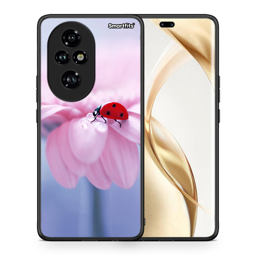 Θήκη Honor 200 Pro 5G Ladybug Flower από τη Smartfits με σχέδιο στο πίσω μέρος και μαύρο περίβλημα | Honor 200 Pro 5G Ladybug Flower case with colorful back and black bezels