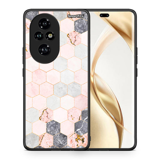 Θήκη Honor 200 Pro 5G Hexagon Pink Marble από τη Smartfits με σχέδιο στο πίσω μέρος και μαύρο περίβλημα | Honor 200 Pro 5G Hexagon Pink Marble case with colorful back and black bezels