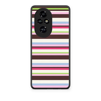 Θήκη Honor 200 Pro 5G Multicolour Horizontal Stripes από τη Smartfits με σχέδιο στο πίσω μέρος και μαύρο περίβλημα | Honor 200 Pro 5G Multicolour Horizontal Stripes case with colorful back and black bezels