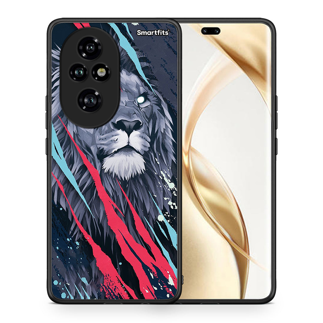 Θήκη Honor 200 Pro 5G Lion Designer PopArt από τη Smartfits με σχέδιο στο πίσω μέρος και μαύρο περίβλημα | Honor 200 Pro 5G Lion Designer PopArt case with colorful back and black bezels