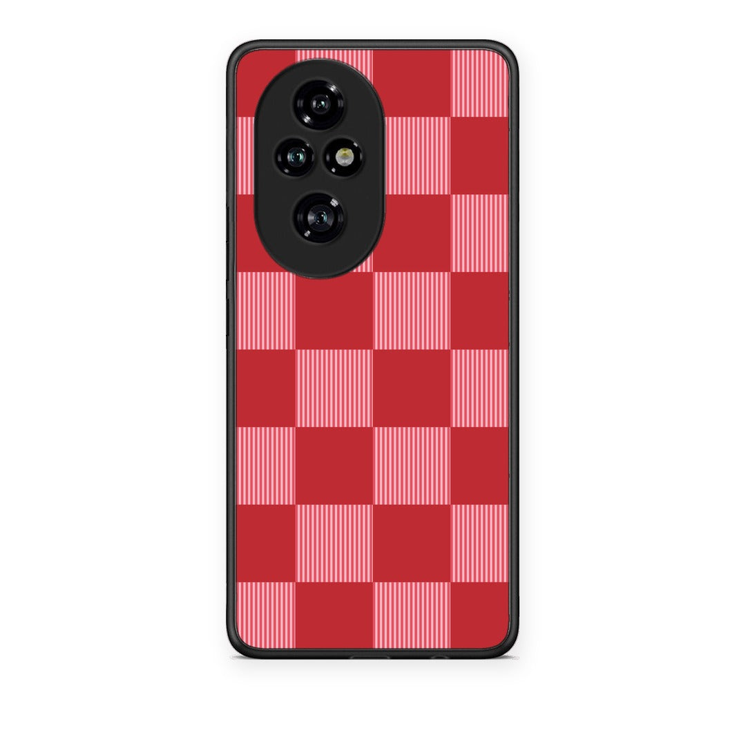 Θήκη Honor 200 Pro 5G Red and Pink Striped Checks από τη Smartfits με σχέδιο στο πίσω μέρος και μαύρο περίβλημα | Honor 200 Pro 5G Red and Pink Striped Checks case with colorful back and black bezels