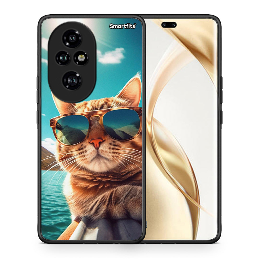 Θήκη Honor 200 Pro 5G Summer Cat από τη Smartfits με σχέδιο στο πίσω μέρος και μαύρο περίβλημα | Honor 200 Pro 5G Summer Cat case with colorful back and black bezels