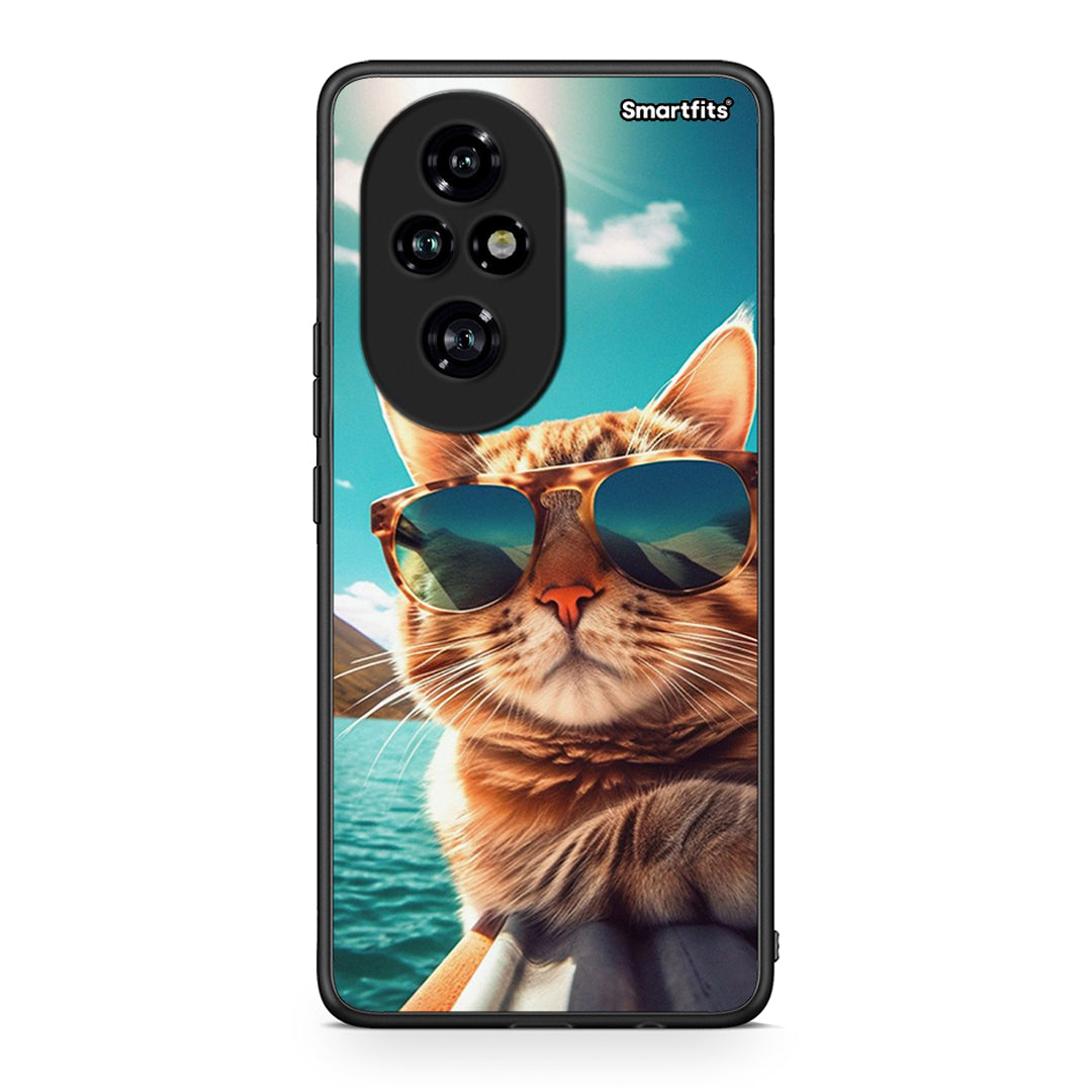 Honor 200 Pro 5G Summer Cat θήκη από τη Smartfits με σχέδιο στο πίσω μέρος και μαύρο περίβλημα | Smartphone case with colorful back and black bezels by Smartfits