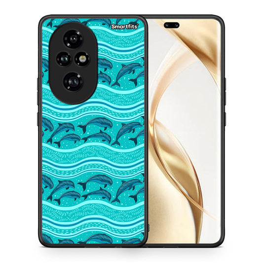 Θήκη Honor 200 Pro 5G Swimming Dolphins από τη Smartfits με σχέδιο στο πίσω μέρος και μαύρο περίβλημα | Honor 200 Pro 5G Swimming Dolphins case with colorful back and black bezels