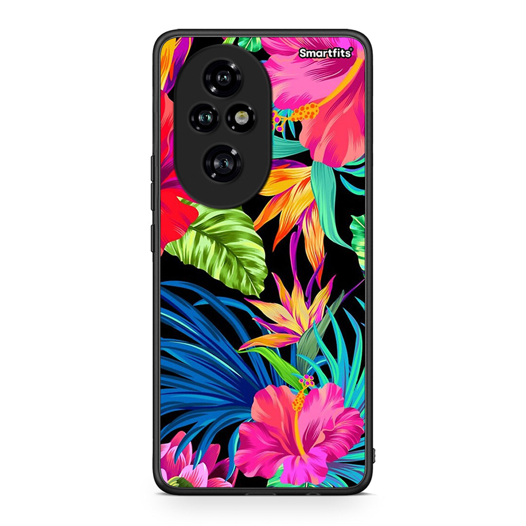 Honor 200 Pro 5G Tropical Flowers θήκη από τη Smartfits με σχέδιο στο πίσω μέρος και μαύρο περίβλημα | Smartphone case with colorful back and black bezels by Smartfits