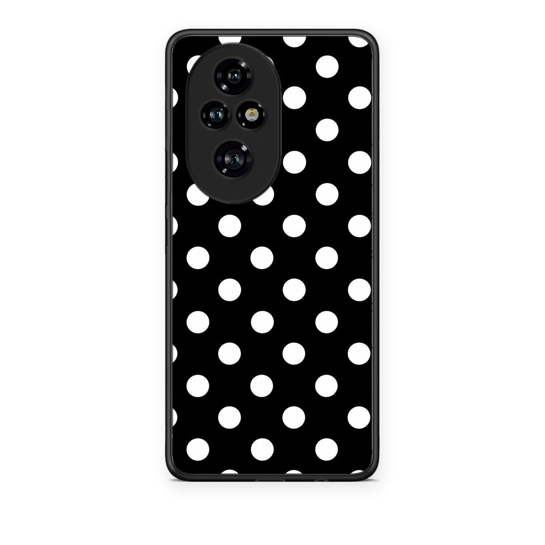 Θήκη Honor 200 Pro 5G White Polka Dots on Black από τη Smartfits με σχέδιο στο πίσω μέρος και μαύρο περίβλημα | Honor 200 Pro 5G White Polka Dots on Black case with colorful back and black bezels