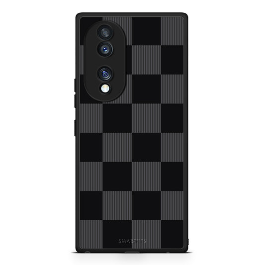 Θήκη Honor 70 5G Black and Charcoal Striped Checks από τη Smartfits με σχέδιο στο πίσω μέρος και μαύρο περίβλημα | Honor 70 5G Black and Charcoal Striped Checks case with colorful back and black bezels