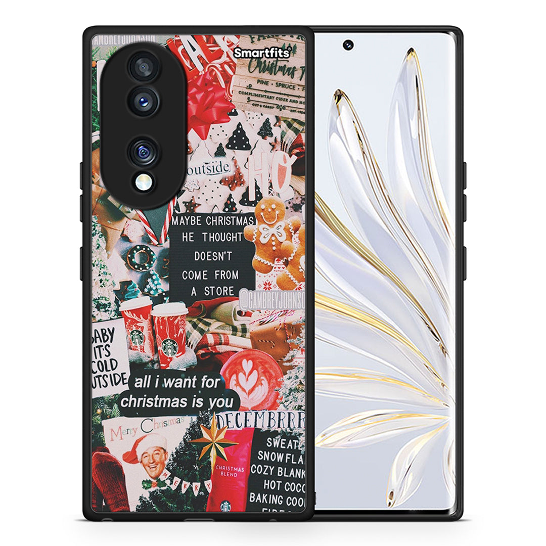 Θήκη Honor 70 5G Christmas Happiness από τη Smartfits με σχέδιο στο πίσω μέρος και μαύρο περίβλημα | Honor 70 5G Christmas Happiness Case with Colorful Back and Black Bezels