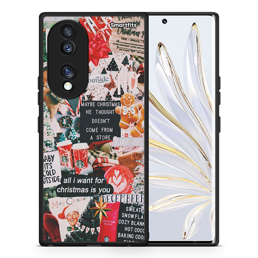 Θήκη Honor 70 5G Christmas Happiness από τη Smartfits με σχέδιο στο πίσω μέρος και μαύρο περίβλημα | Honor 70 5G Christmas Happiness Case with Colorful Back and Black Bezels