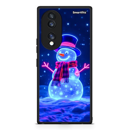Θήκη Honor 70 5G Christmas Neon Snowman από τη Smartfits με σχέδιο στο πίσω μέρος και μαύρο περίβλημα | Honor 70 5G Christmas Neon Snowman Case with Colorful Back and Black Bezels