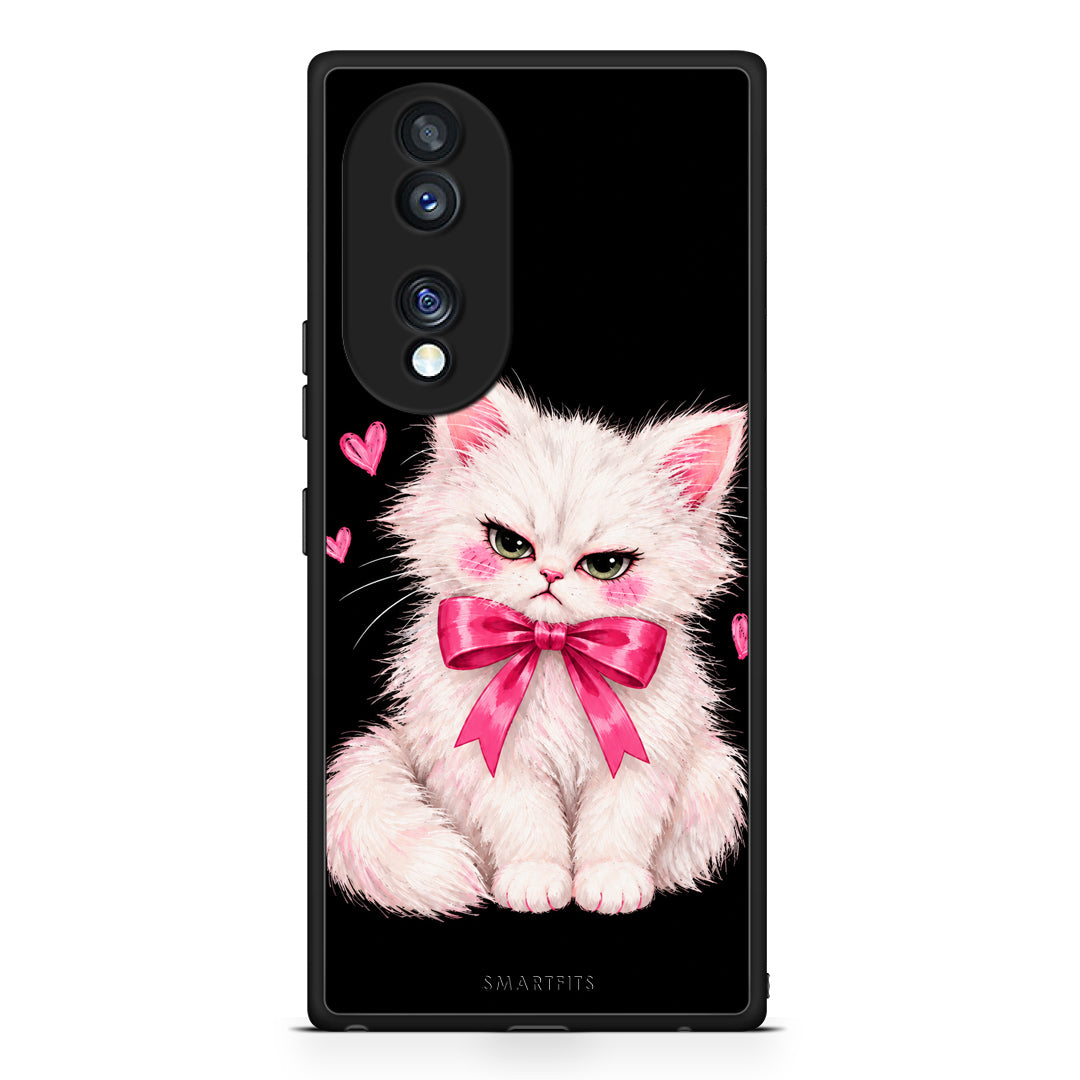 Θήκη Honor 70 5G Grumpy Party Kitten on Black από τη Smartfits με σχέδιο στο πίσω μέρος και μαύρο περίβλημα | Honor 70 5G Grumpy Party Kitten on Black case with colorful back and black bezels