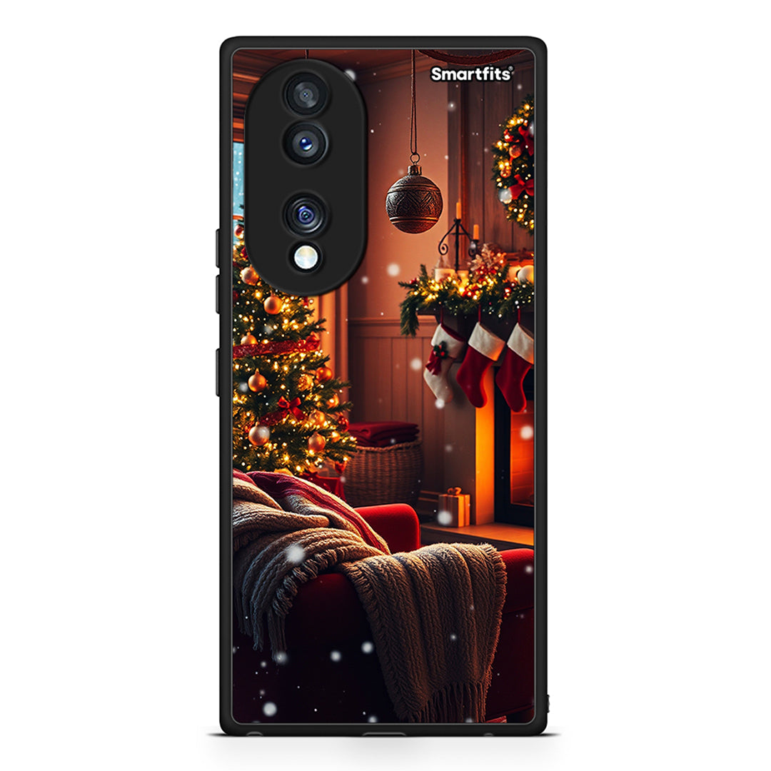 Θήκη Honor 70 5G Home For Christmas από τη Smartfits με σχέδιο στο πίσω μέρος και μαύρο περίβλημα | Honor 70 5G Home For Christmas Case with Colorful Back and Black Bezels