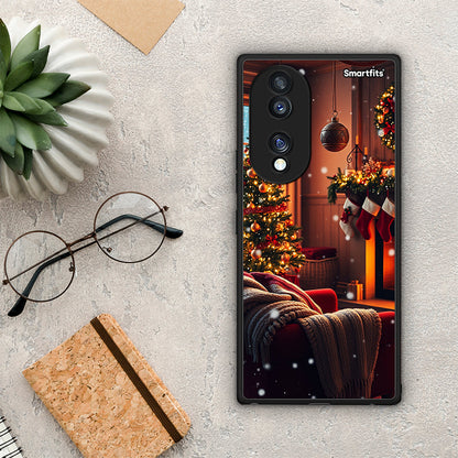 Θήκη Honor 70 5G Home For Christmas από τη Smartfits με σχέδιο στο πίσω μέρος και μαύρο περίβλημα | Honor 70 5G Home For Christmas Case with Colorful Back and Black Bezels