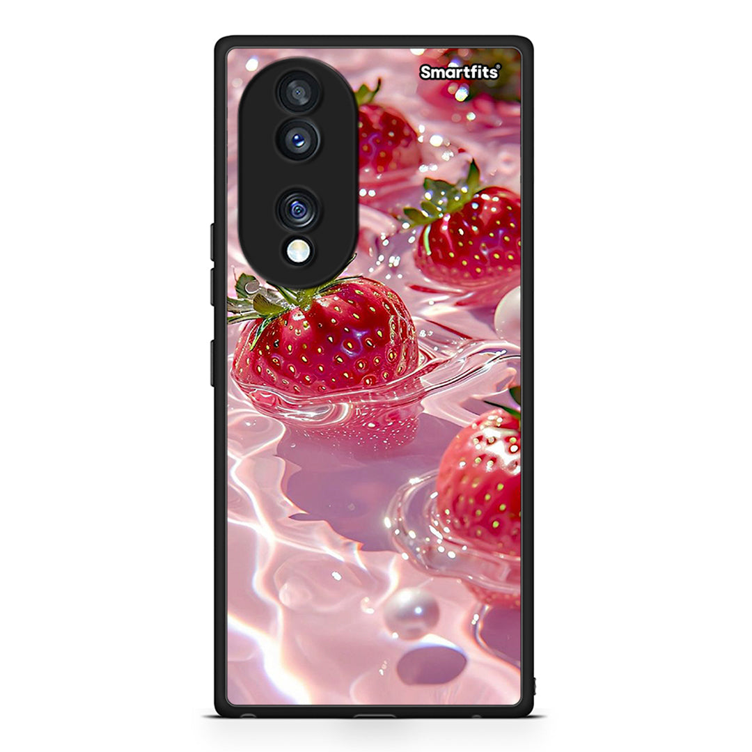 Θήκη Honor 70 5G Juicy Strawberries από τη Smartfits με σχέδιο στο πίσω μέρος και μαύρο περίβλημα | Honor 70 5G Juicy Strawberries Case with Colorful Back and Black Bezels