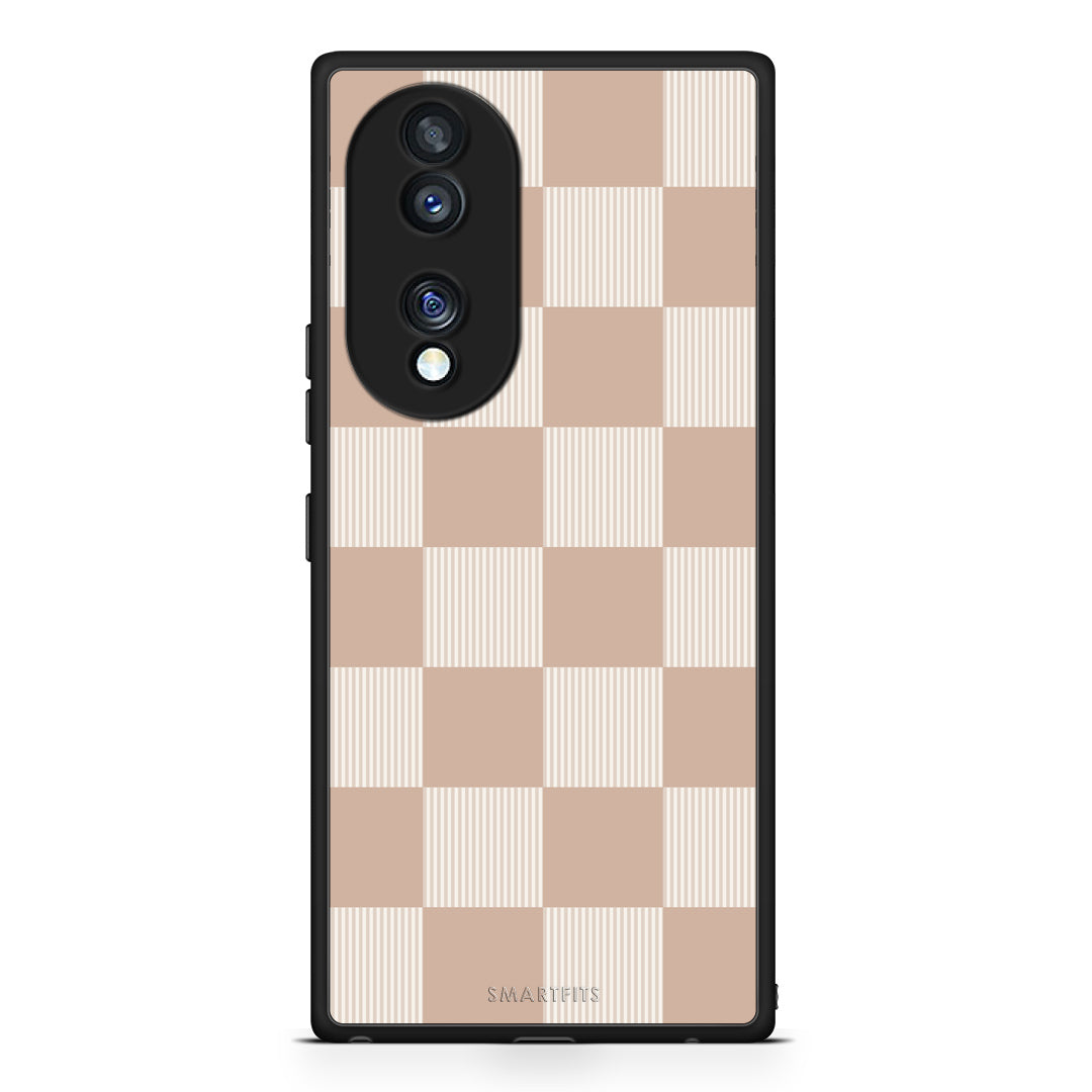 Θήκη Honor 70 5G Latte and Cream Striped Checks από τη Smartfits με σχέδιο στο πίσω μέρος και μαύρο περίβλημα | Honor 70 5G Latte and Cream Striped Checks case with colorful back and black bezels