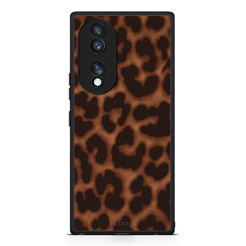 Θήκη Honor 70 5G Leopard Print Dark Brown από τη Smartfits με σχέδιο στο πίσω μέρος και μαύρο περίβλημα | Honor 70 5G Leopard Print Dark Brown case with colorful back and black bezels