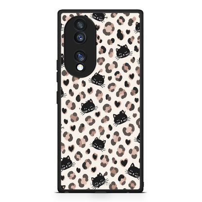 Θήκη Honor 70 5G Leopard Spots and Black Cats on Cream από τη Smartfits με σχέδιο στο πίσω μέρος και μαύρο περίβλημα | Honor 70 5G Leopard Spots and Black Cats on Cream case with colorful back and black bezels