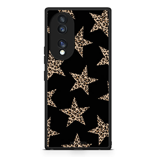 Θήκη Honor 70 5G Leopard Stars on Black από τη Smartfits με σχέδιο στο πίσω μέρος και μαύρο περίβλημα | Honor 70 5G Leopard Stars on Black case with colorful back and black bezels