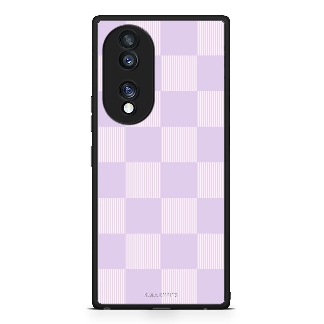 Θήκη Honor 70 5G Lilac and Cream Striped Checks από τη Smartfits με σχέδιο στο πίσω μέρος και μαύρο περίβλημα | Honor 70 5G Lilac and Cream Striped Checks case with colorful back and black bezels
