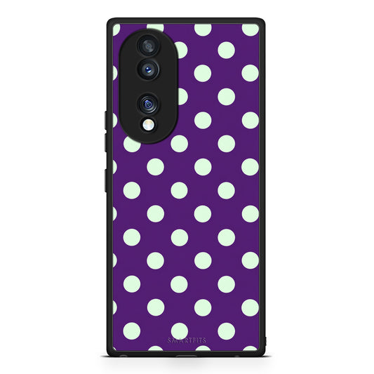 Θήκη Honor 70 5G Mint Polka Dots on Purple από τη Smartfits με σχέδιο στο πίσω μέρος και μαύρο περίβλημα | Honor 70 5G Mint Polka Dots on Purple case with colorful back and black bezels