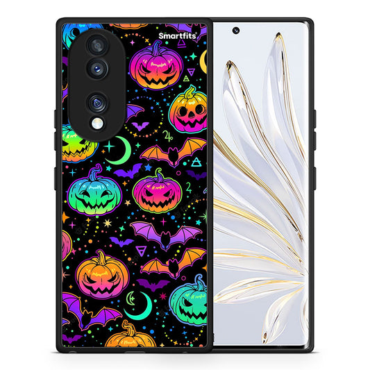 Θήκη Honor 70 5G Neon Halloween από τη Smartfits με σχέδιο στο πίσω μέρος και μαύρο περίβλημα | Honor 70 5G Neon Halloween Case with Colorful Back and Black Bezels