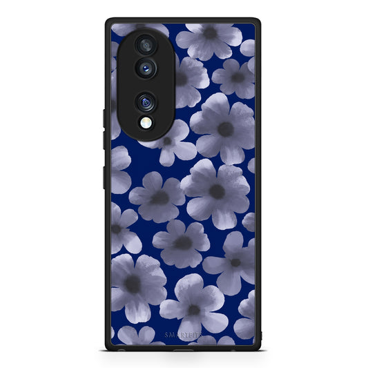 Θήκη Honor 70 5G Pale Blue Flowers on Navy από τη Smartfits με σχέδιο στο πίσω μέρος και μαύρο περίβλημα | Honor 70 5G Pale Blue Flowers on Navy case with colorful back and black bezels