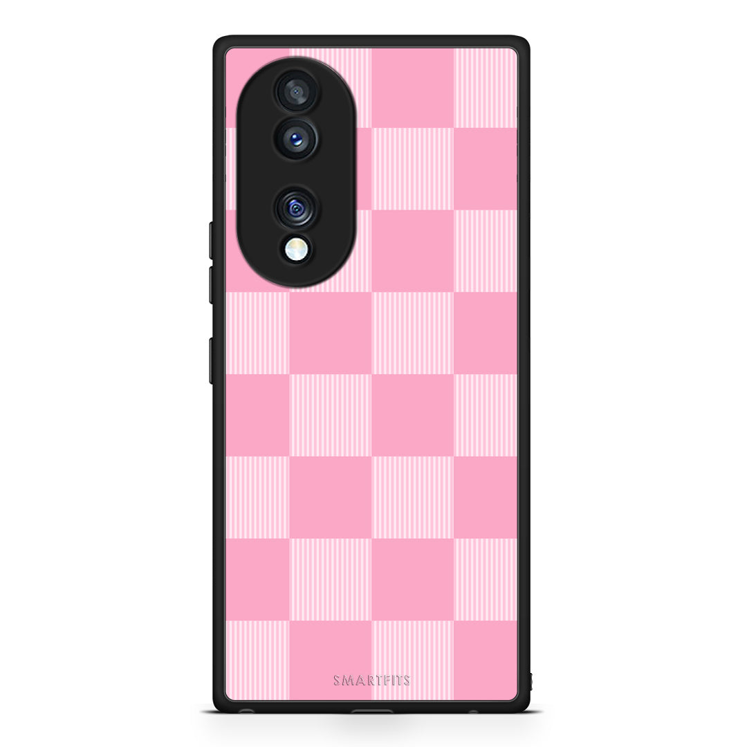 Θήκη Honor 70 5G Pink and White Striped Checks από τη Smartfits με σχέδιο στο πίσω μέρος και μαύρο περίβλημα | Honor 70 5G Pink and White Striped Checks case with colorful back and black bezels