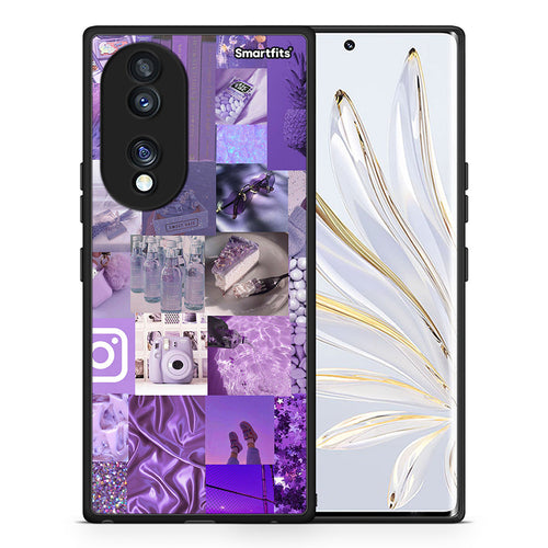 Θήκη Honor 70 5G Purple Aesthetic Collage από τη Smartfits με σχέδιο στο πίσω μέρος και μαύρο περίβλημα | Honor 70 5G Purple Aesthetic Collage Case with Colorful Back and Black Bezels