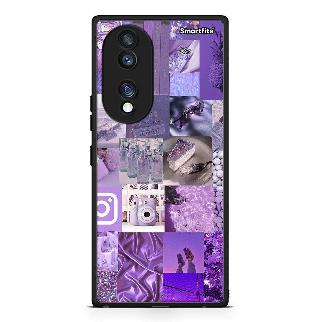 Θήκη Honor 70 5G Purple Aesthetic Collage από τη Smartfits με σχέδιο στο πίσω μέρος και μαύρο περίβλημα | Honor 70 5G Purple Aesthetic Collage Case with Colorful Back and Black Bezels
