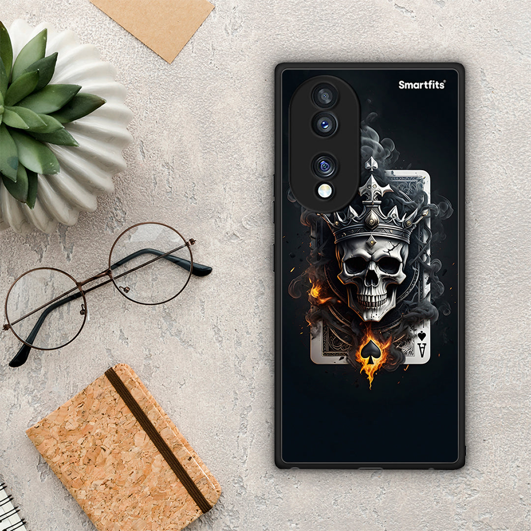 Θήκη Honor 70 5G Skull King Ace από τη Smartfits με σχέδιο στο πίσω μέρος και μαύρο περίβλημα | Honor 70 5G Skull King Ace Case with Colorful Back and Black Bezels