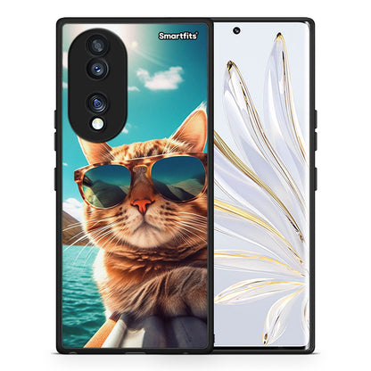 Θήκη Honor 70 5G Summer Cat από τη Smartfits με σχέδιο στο πίσω μέρος και μαύρο περίβλημα | Honor 70 5G Summer Cat Case with Colorful Back and Black Bezels
